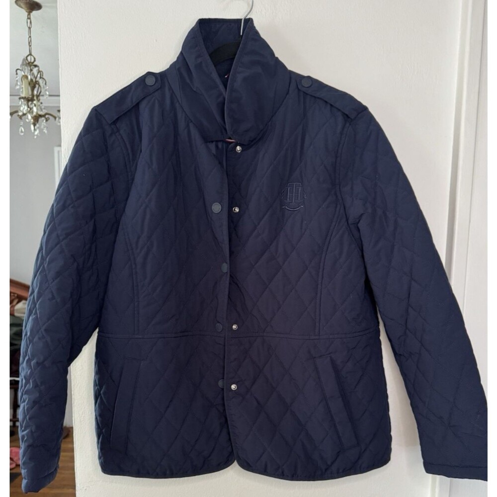Tommy Hilfiger Quilted Jacket Women's XL Navy Blue Snap Front, Preppy - Picture 4 of 14